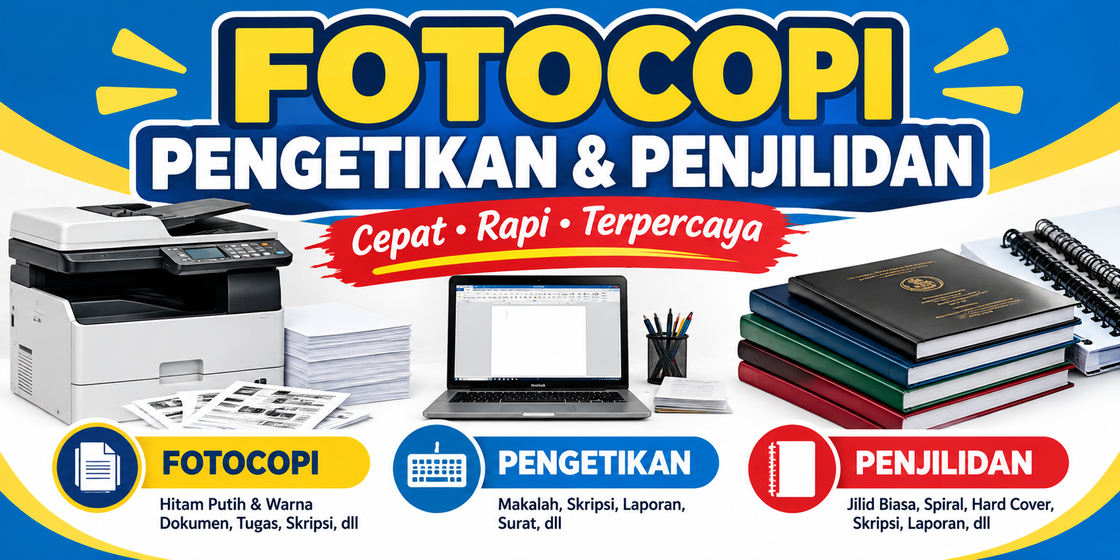 Jasa Fotocopi, Pengetikan dan Cetak Dokumen, dan Penjilidan